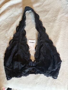 Free People Black Lace Halter Bralette